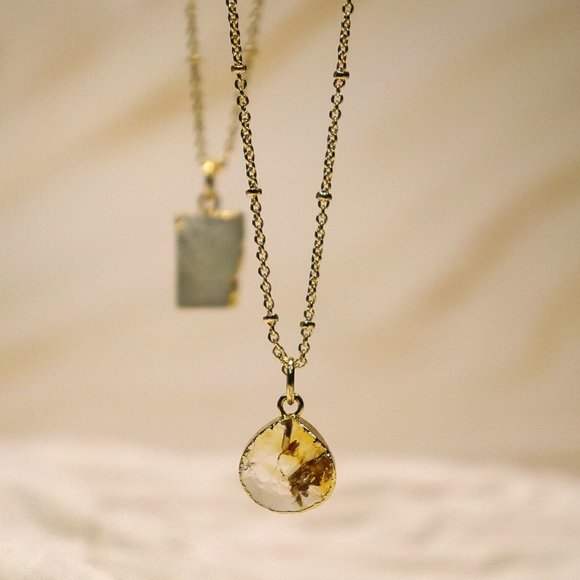 Ribishy Jewelry - 18K Gold Plated Citrine Gemstone Necklace